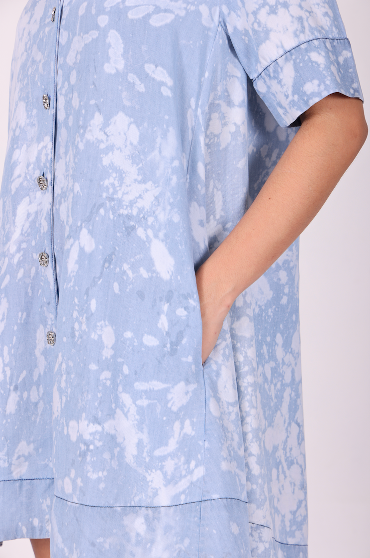 Azure Mist Dalmatian Wash Tencel Denim Shirt Dress