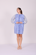 Playful Contrast Cotton Shirt Dress – Blue & White