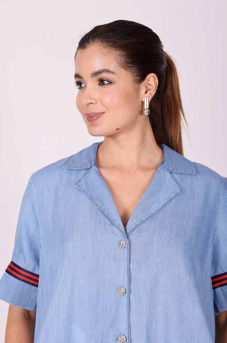 Luxe Breeze Lightweight Denim Shirt Dress – Sky Blue