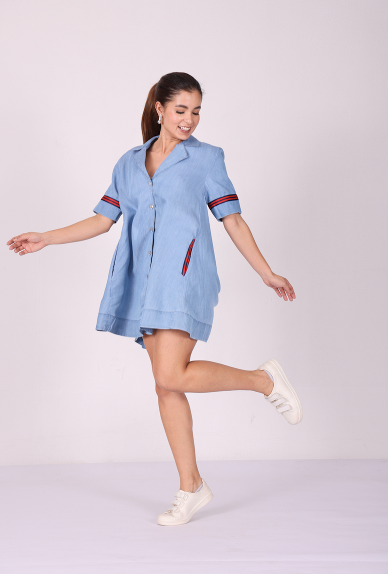 Luxe Breeze Lightweight Denim Shirt Dress – Sky Blue