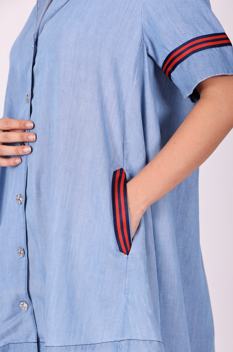 Luxe Breeze Lightweight Denim Shirt Dress – Sky Blue