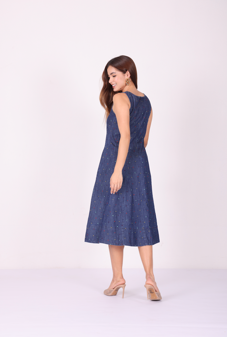 Confetti Denim Corset Midi Dress – Indigo Blue