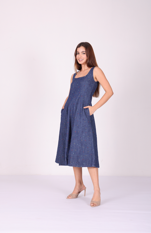 Confetti Denim Corset Midi Dress – Indigo Blue