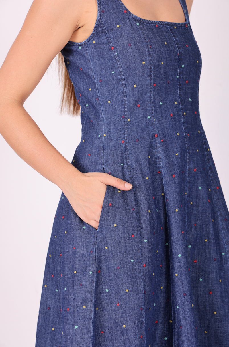 Confetti Denim Corset Midi Dress – Indigo Blue