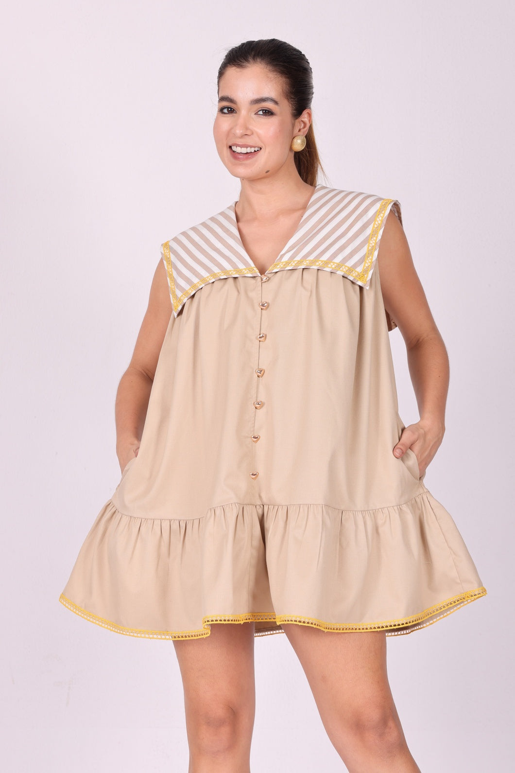 Harbour Charm Pure Cotton Twill Mini Dress – Sand Beige