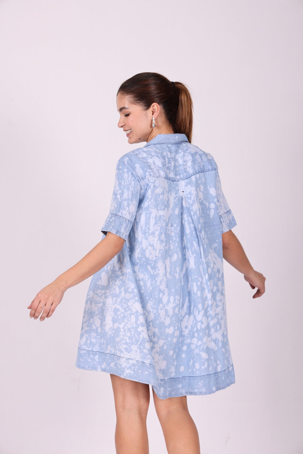 Azure Mist Dalmatian Wash Tencel Denim Shirt Dress
