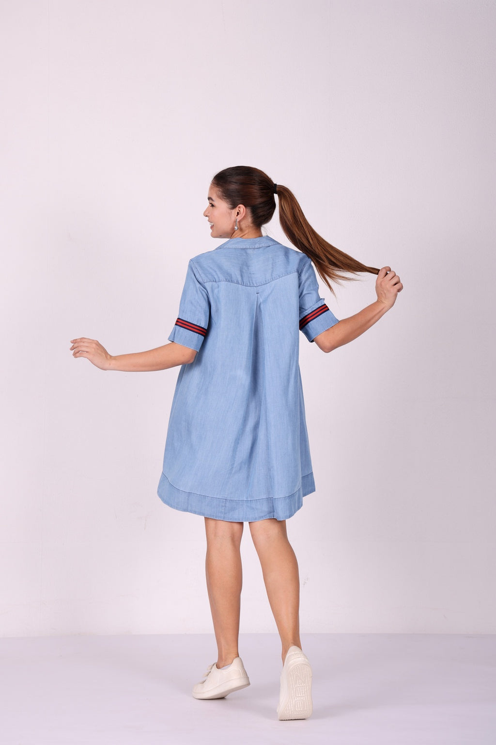 Luxe Breeze Lightweight Denim Shirt Dress – Sky Blue