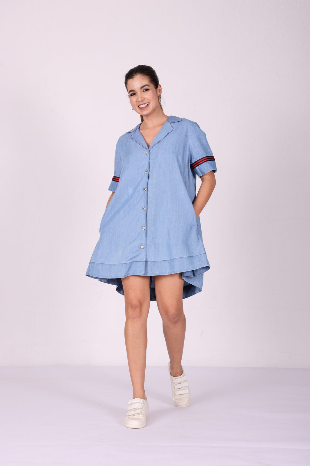 Luxe Breeze Lightweight Denim Shirt Dress – Sky Blue