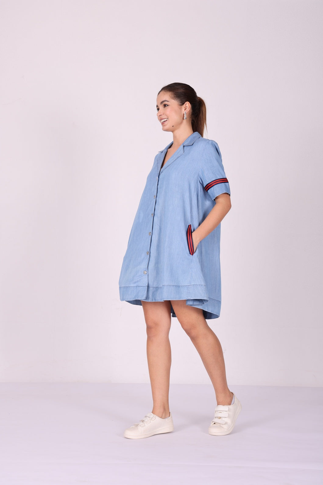 Luxe Breeze Lightweight Denim Shirt Dress – Sky Blue