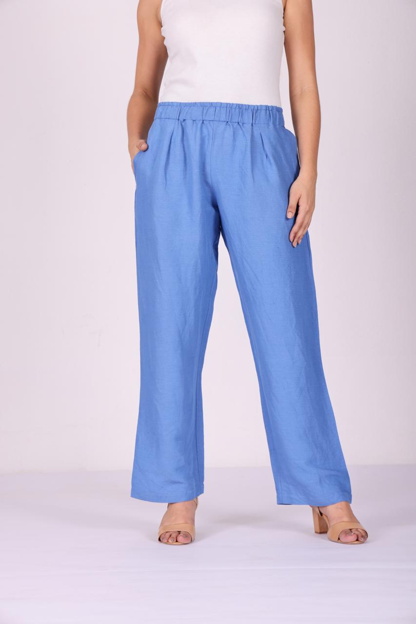 Breezy Luxe Pure Linen Wide-Leg Pants – Sky Blue