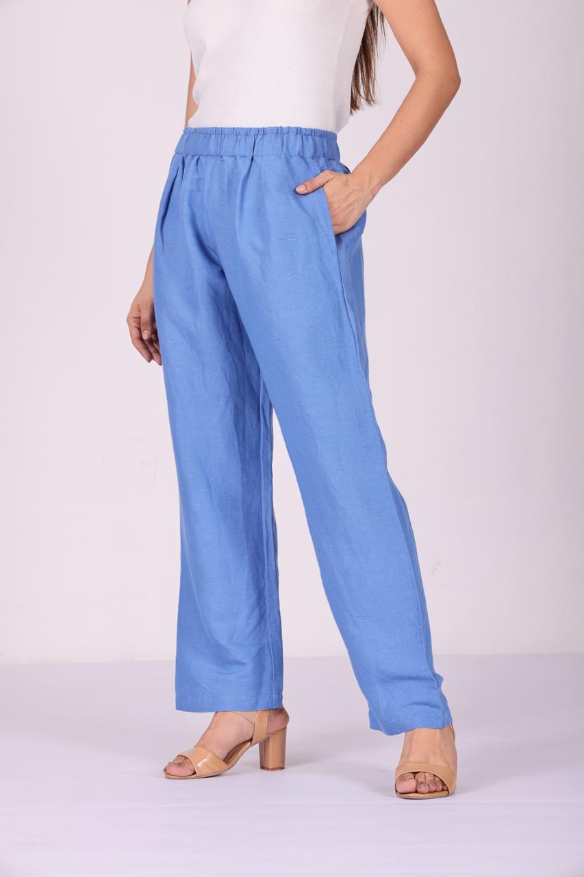 Breezy Luxe Pure Linen Wide-Leg Pants – Sky Blue