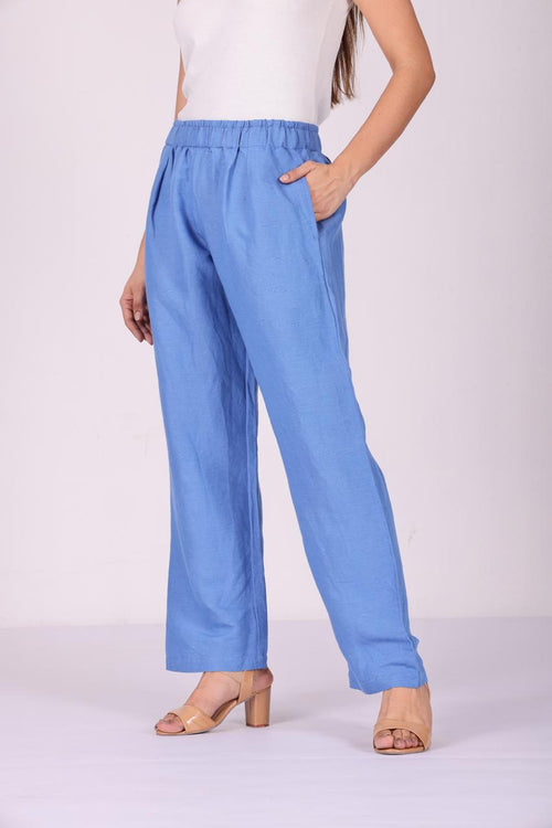 Breezy Luxe Pure Linen Wide-Leg Pants – Sky Blue