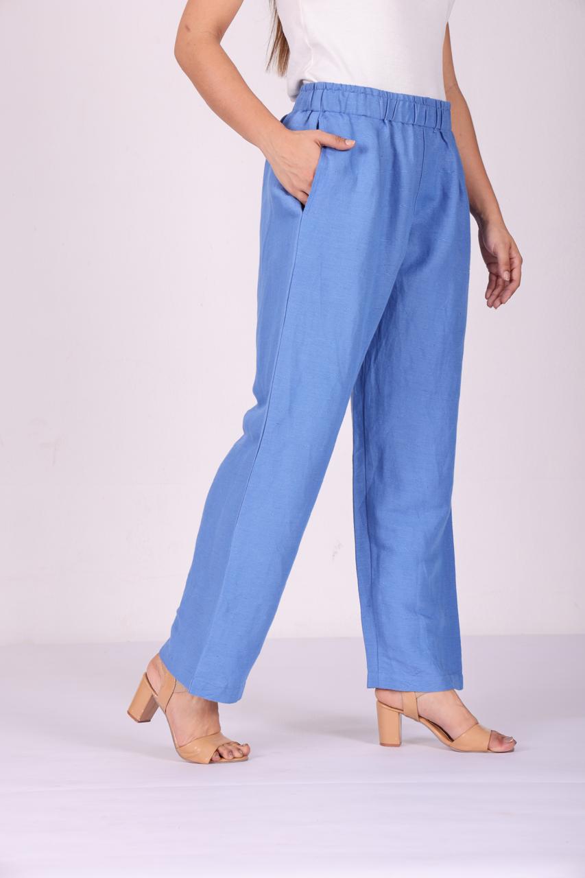 Breezy Luxe Pure Linen Wide-Leg Pants – Sky Blue