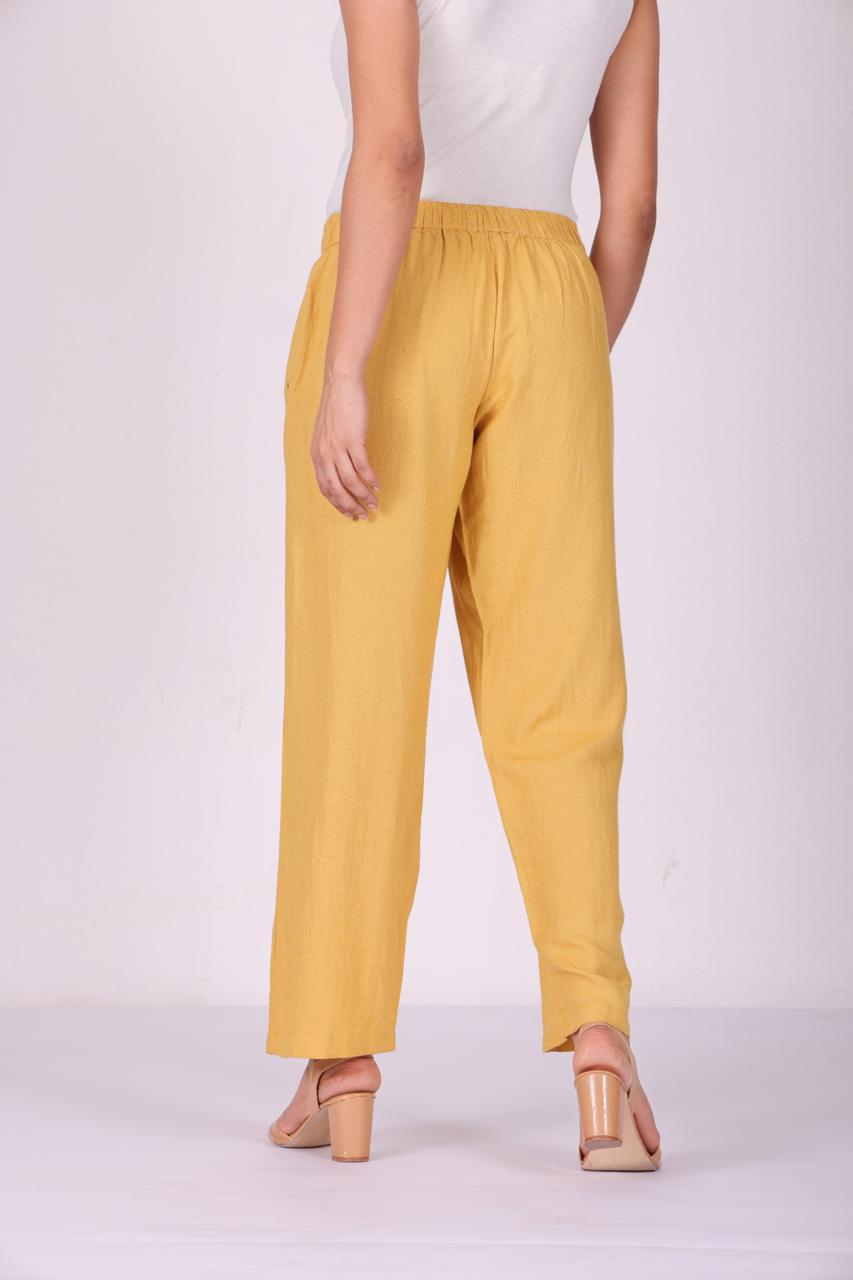 Golden Breeze Pure Linen Pants - Mustard