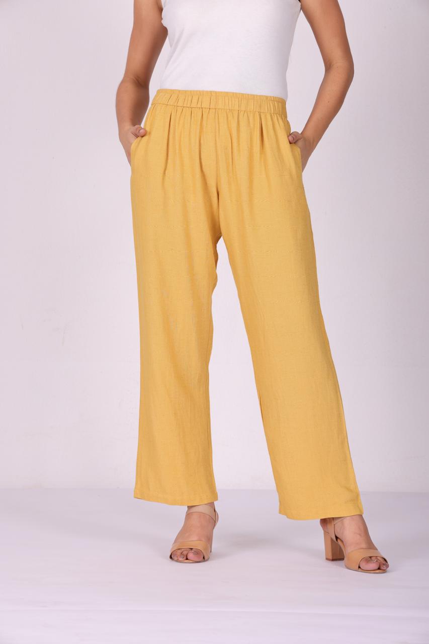 Golden Breeze Pure Linen Pants - Mustard