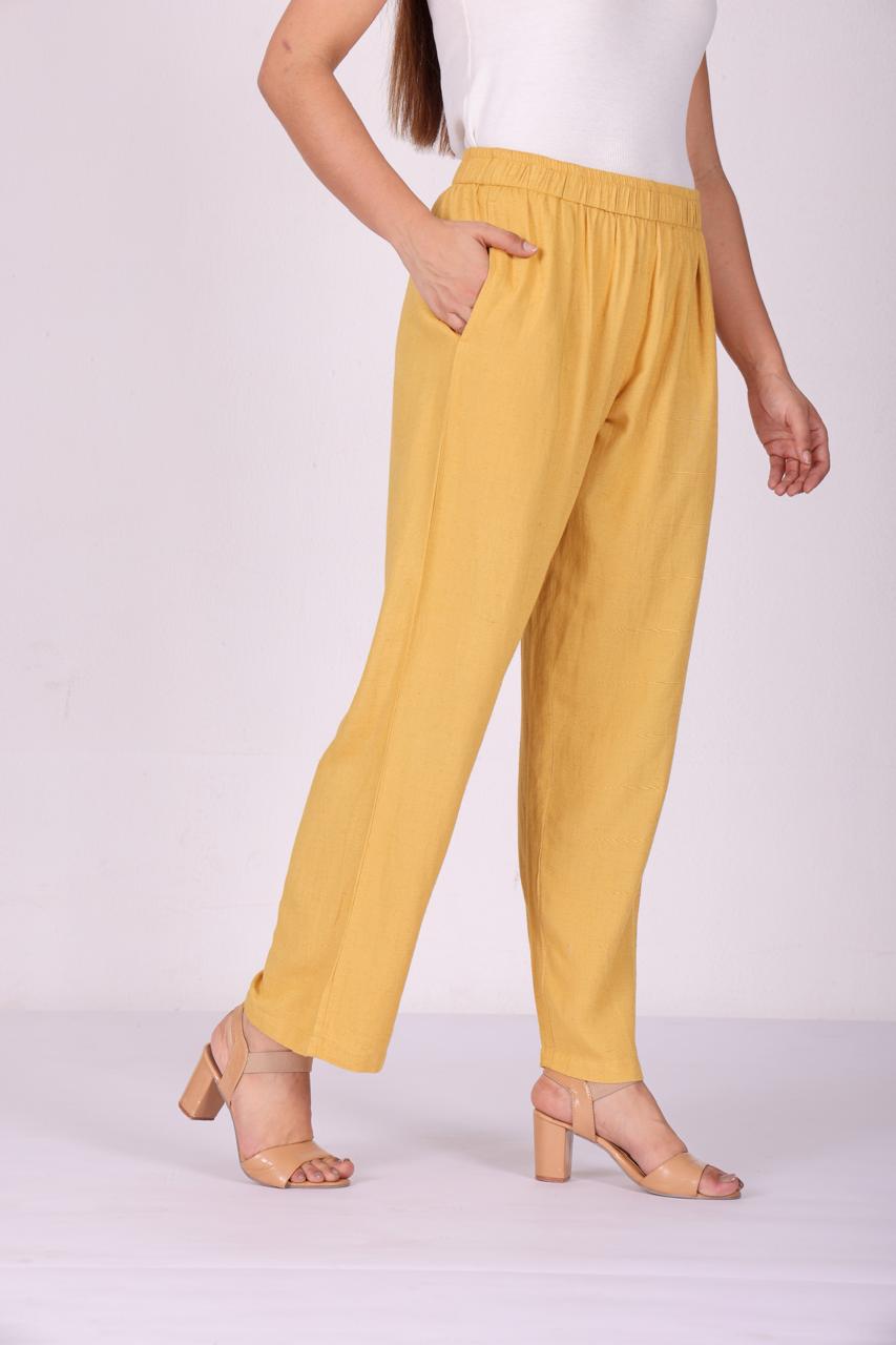 Golden Breeze Pure Linen Pants - Mustard