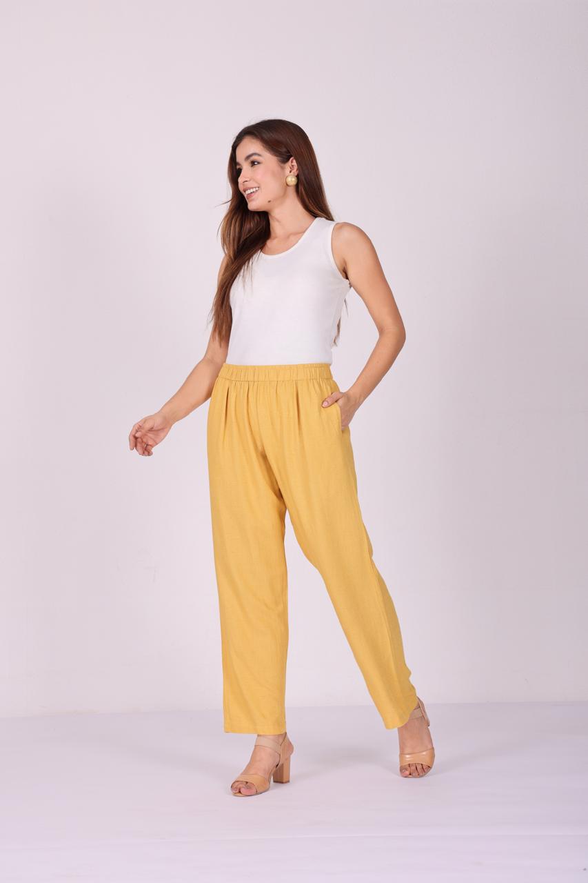 Golden Breeze Pure Linen Pants - Mustard