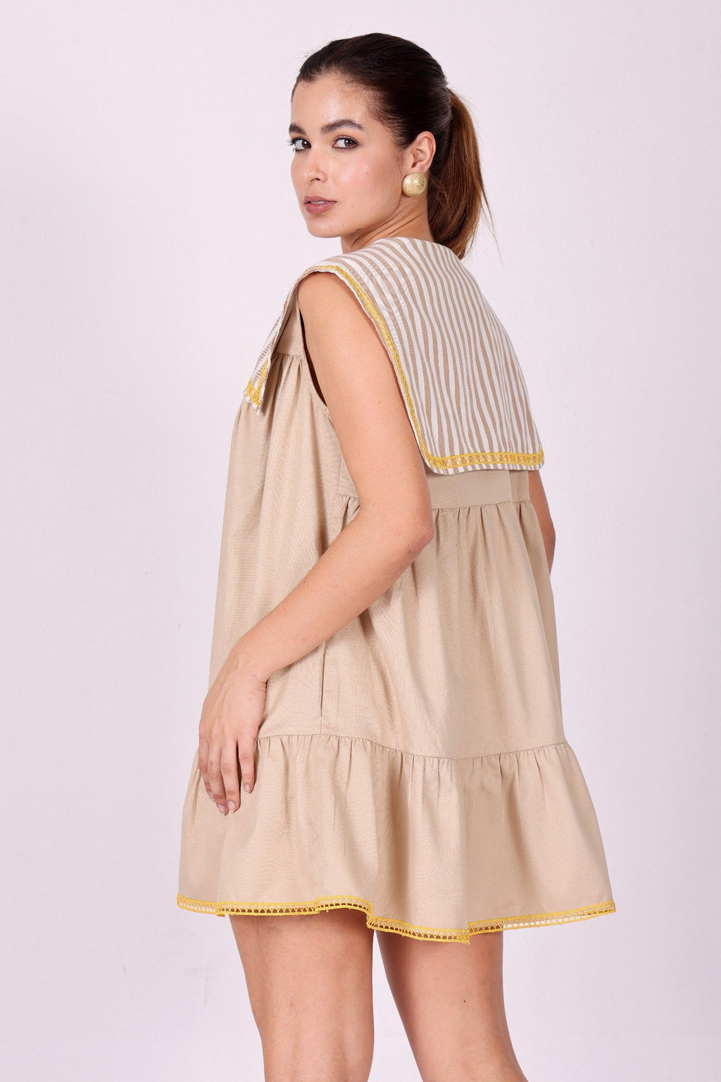 Harbour Charm Pure Cotton Twill Mini Dress – Sand Beige