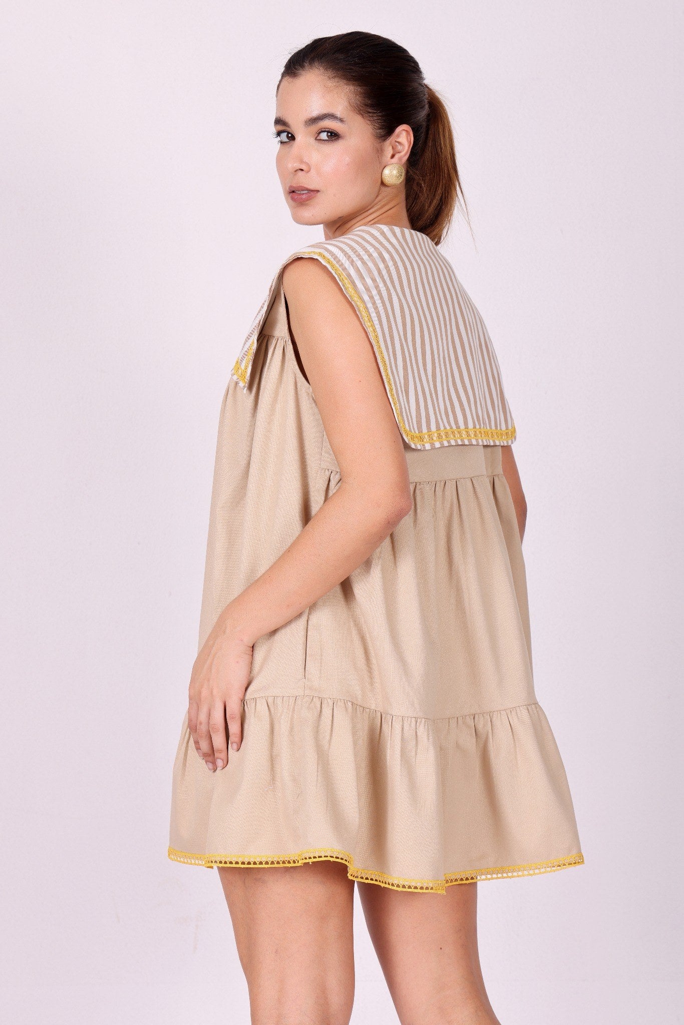 Harbour Charm Pure Cotton Twill Mini Dress – Sand Beige