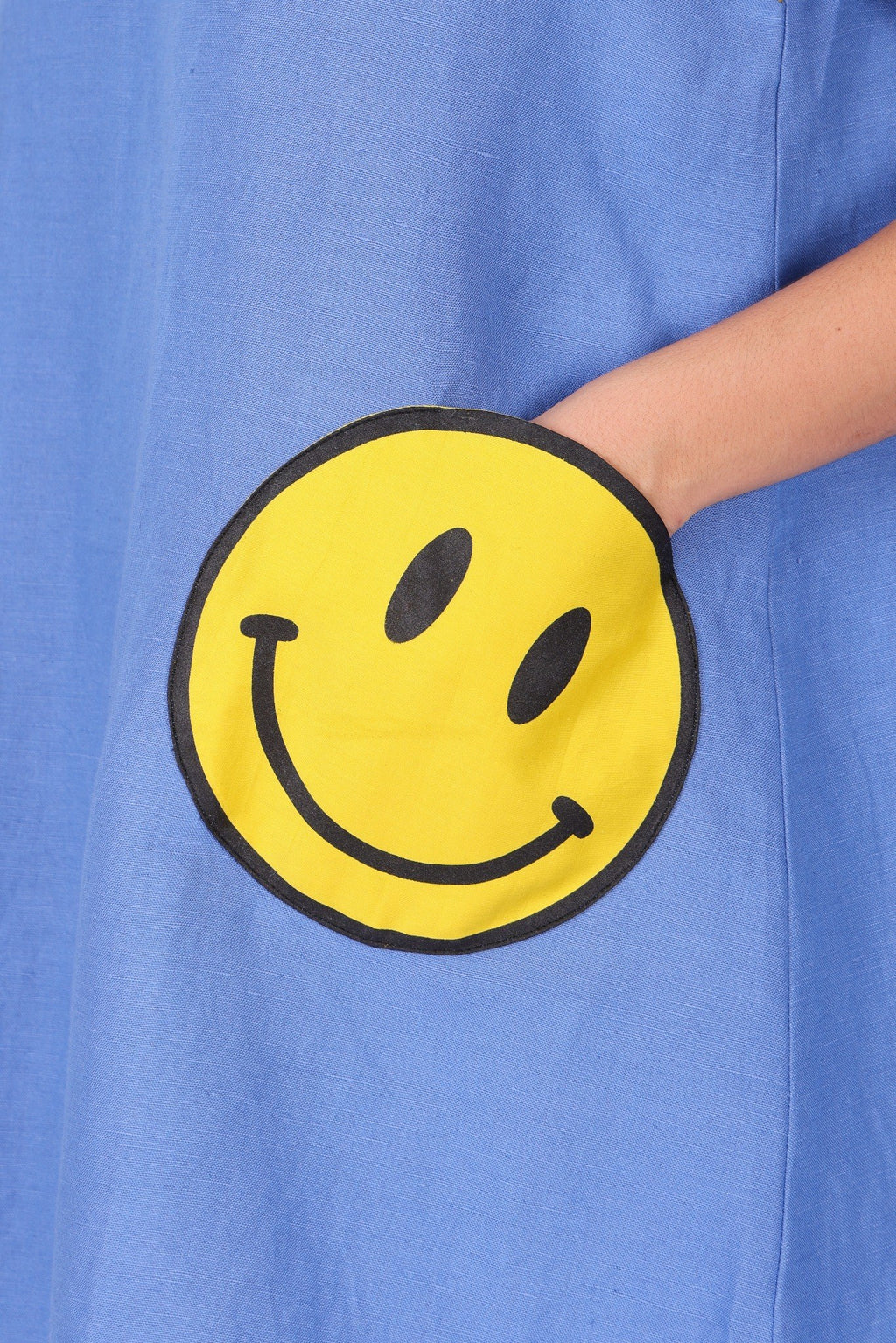 Smiley Pocket Pure Linen Shift Dress – Sky Blue